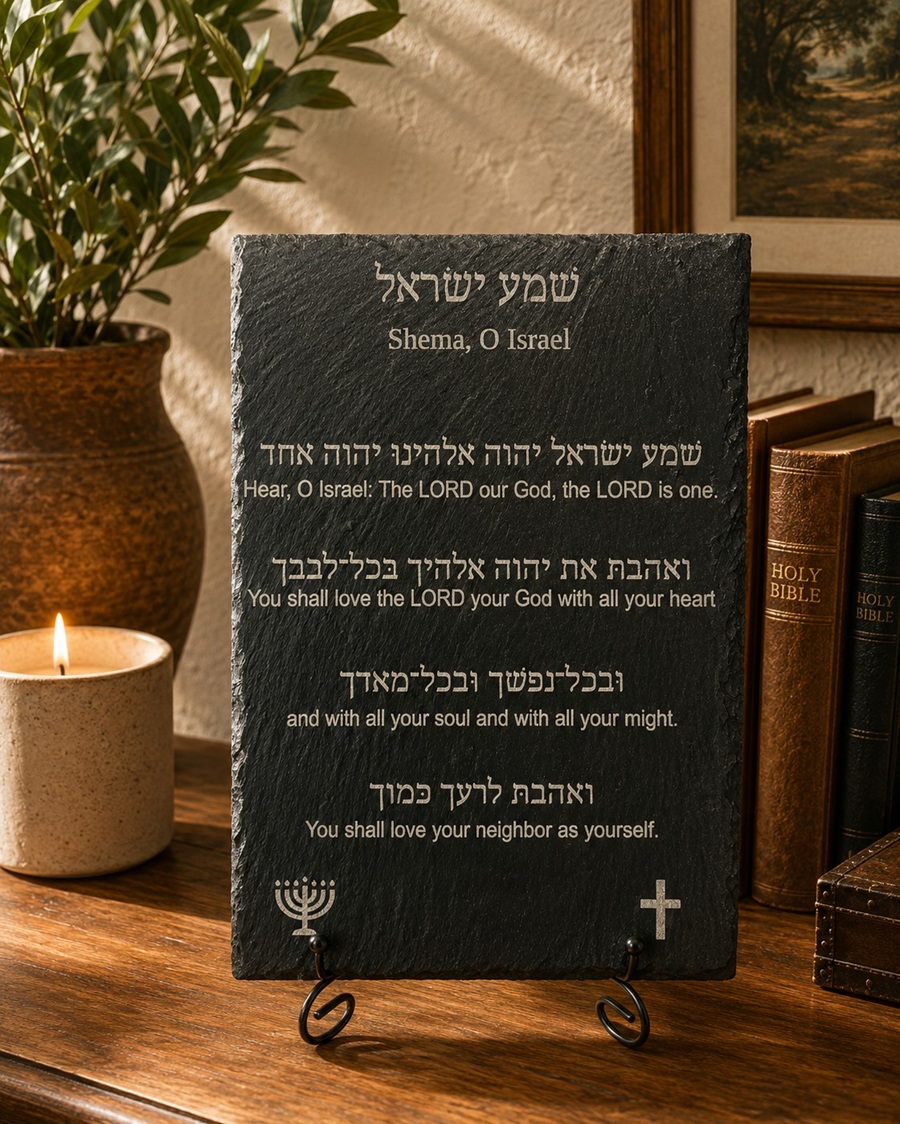 The Greatest Commandment — Hebrew Shema slate plaque